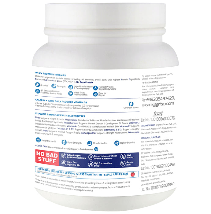 Gritzo Super Milk Protein Height+ for 4 to 7 Years | With Calcium & Vitamin D3 | Flavour Double Chocolate