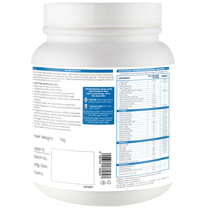 Gritzo Super Milk Protein Height+ for 4 to 7 Years | With Calcium & Vitamin D3 | Flavour Double Chocolate