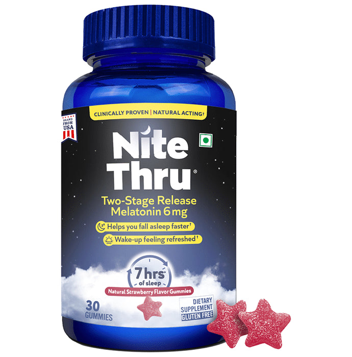 Nite Thru Two Stage Release Melatonin 6mg Gummies Natural Strawberry - Classic Derma