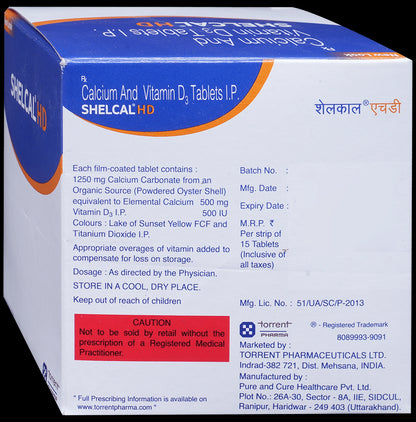 Shelcal - HD Tablet with Calcium & Vitamin D3 | Bone, Joint & Muscle Care