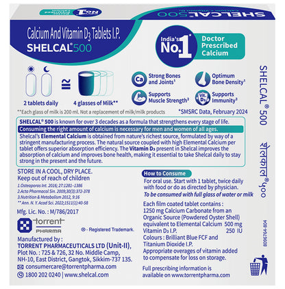 Shelcal 500 Calcium+Vitamin D3 Tablet | For Bones, Joints, Muscles Care | Supports Immunity | Daily Mineral Blend