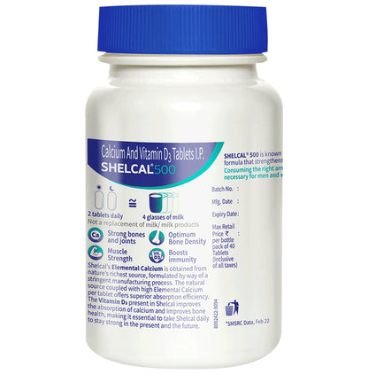Shelcal 500 Calcium+Vitamin D3 Tablet | For Bones, Joints, Muscles Care | Supports Immunity | Daily Mineral Blend