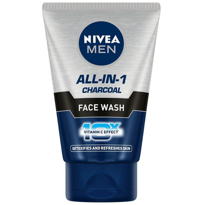 Nivea Men Face Wash-All in 1 Charcoal to Detoxify & Refresh Skin with 10x Vitamin C Effect - Classic Derma