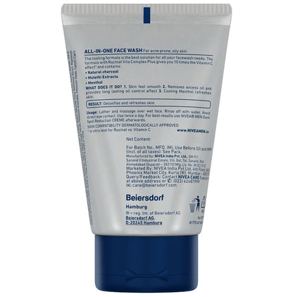 Nivea Men Face Wash-All in 1 Charcoal to Detoxify & Refresh Skin with 10x Vitamin C Effect