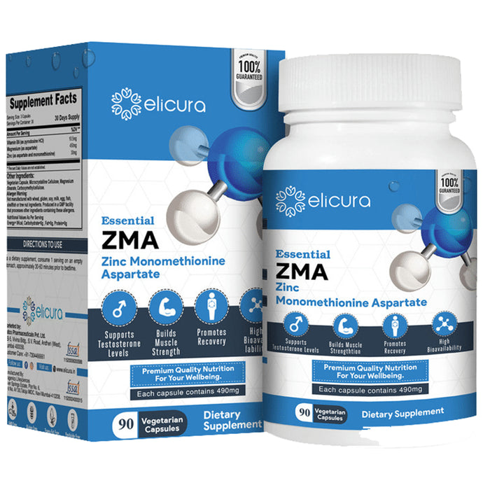 Elicura Essential ZMA Zinc Monomethionine Aspartate Vegetarian Capsule for Sleep & Muscle Recovery - Classic Derma