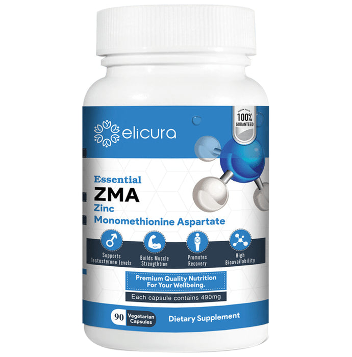 Elicura Essential ZMA Zinc Monomethionine Aspartate Vegetarian Capsule for Sleep & Muscle Recovery