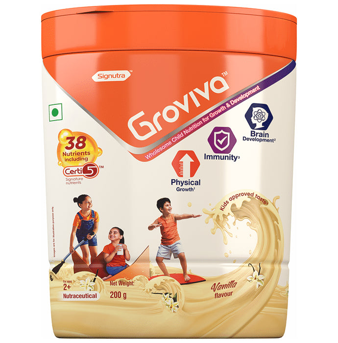 Groviva Child Nutrition for Physical Growth, Brain Development & Immunity | Flavour Vanilla Powder - Classic Derma