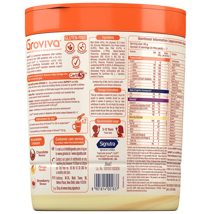 Groviva Child Nutrition for Physical Growth, Brain Development & Immunity | Flavour Vanilla Powder