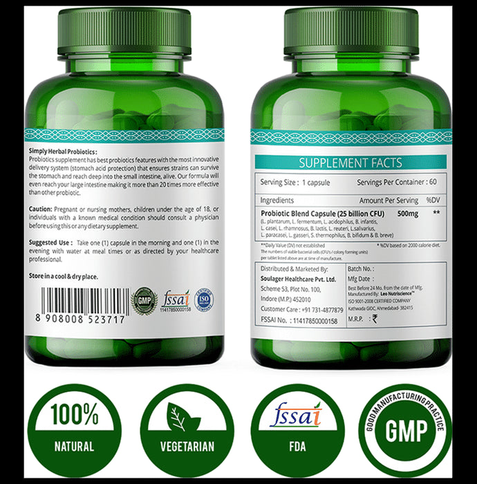 Simply Herbal Pro Biotics 25 Billion CFU Vegetarian Capsules