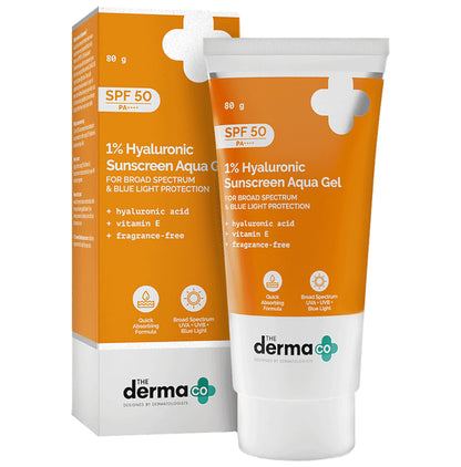The Derma Co 1% Hyaluronic Sunscreen Aqua Gel with Vitamin E | Fragrance-Free SPF 50 PA++++ - Classic Derma