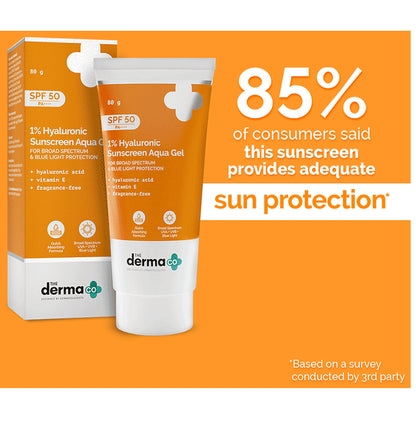 The Derma Co 1% Hyaluronic Sunscreen Aqua Gel with Vitamin E | Fragrance Free SPF 50 PA++++