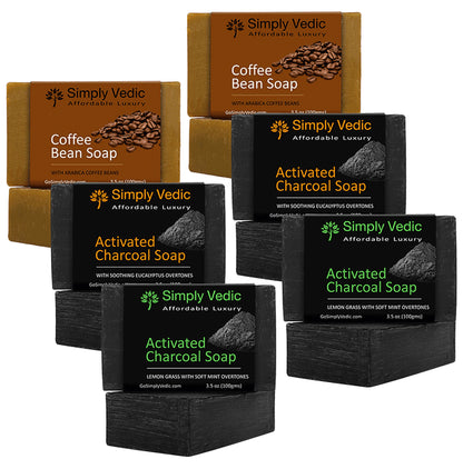 Simply Vedic Combo Pack of Soap 100gm Each (2 Coffee Bean, 2 Activated Charcoal Eucalyptus & 2 Charcoal Lemongrass Mint ) - Classic Derma