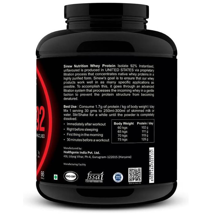 Sinew Nutrition Instantised Whey Protein Isolate 92% Unflavoured