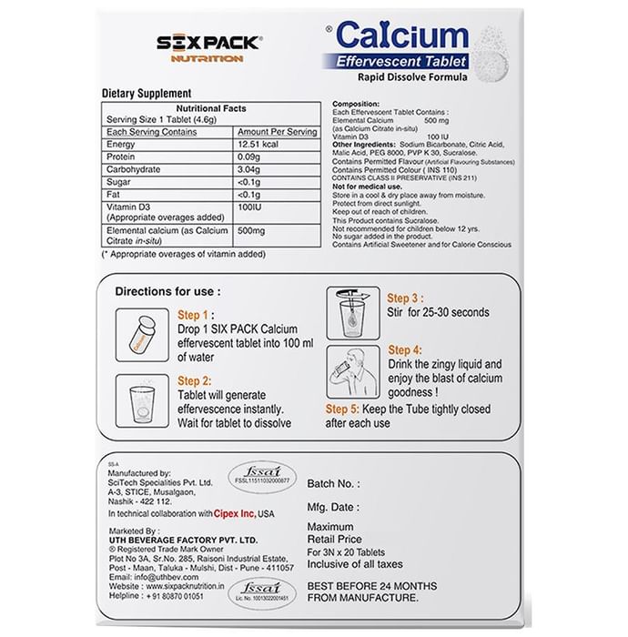 Sixpack Nutrition Calcium Orange Effervescent Tablet