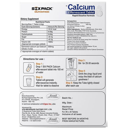 Sixpack Nutrition Calcium Orange Effervescent Tablet
