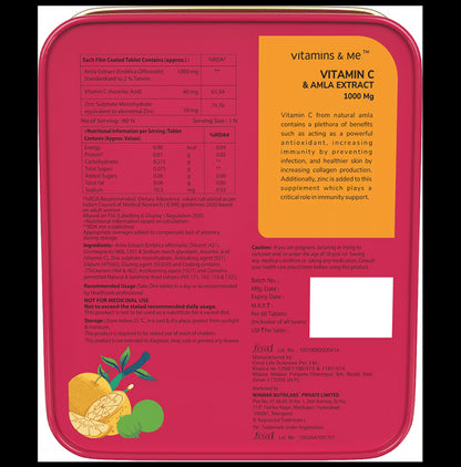 Vitamins & Me Vitamin C, Amla Extract 1000mg & Zinc Tablet