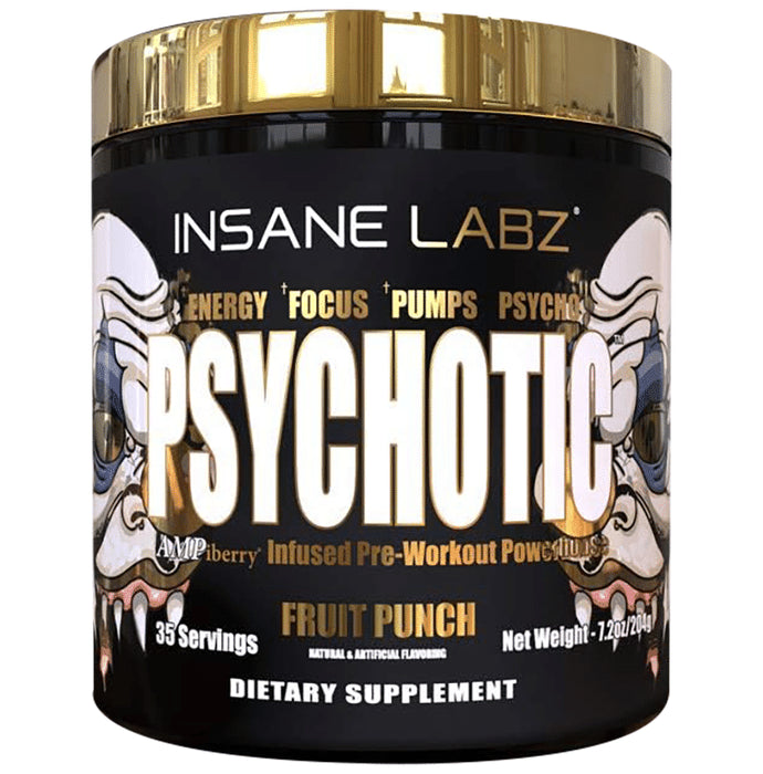 Insane Labz Psychotic Gold Infused Pre-Workout Power House Powder Fruit Punch - Classic Derma