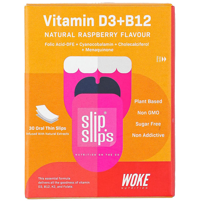 Slip Slip's Vitamin B3 + B12 Vegan Oral Strip Supports Immunity, Bone & Muscle Strength and Cardiac Care Natural Raspberry - Classic Derma