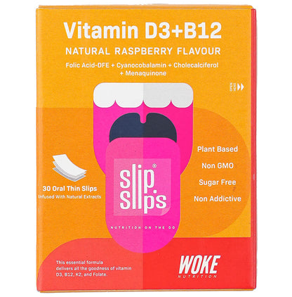 Slip Slip's Vitamin B3 + B12 Vegan Oral Strip Supports Immunity, Bone & Muscle Strength and Cardiac Care Natural Raspberry - Classic Derma