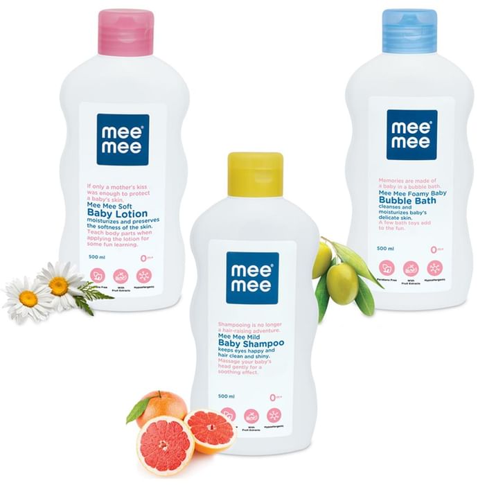 Mee Mee Combo Pack of Baby Lotion, Baby Shampoo and Baby Bubble Bath (500ml Each) - Classic Derma