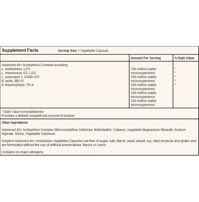 Solgar Advanced 40+ Acidophilus Vegetable Capsule