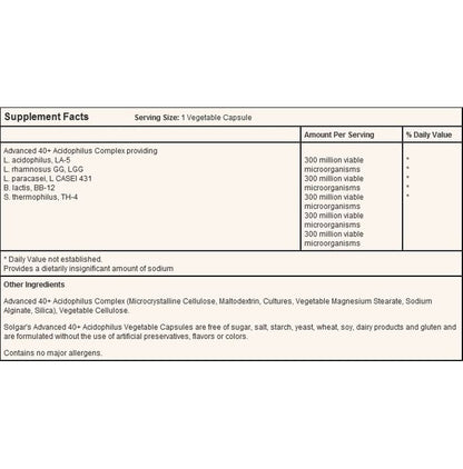 Solgar Advanced 40+ Acidophilus Vegetable Capsule