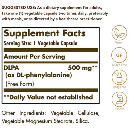 Solgar DLPA DL-Phenylalanine 500mg Vegetable Capsule