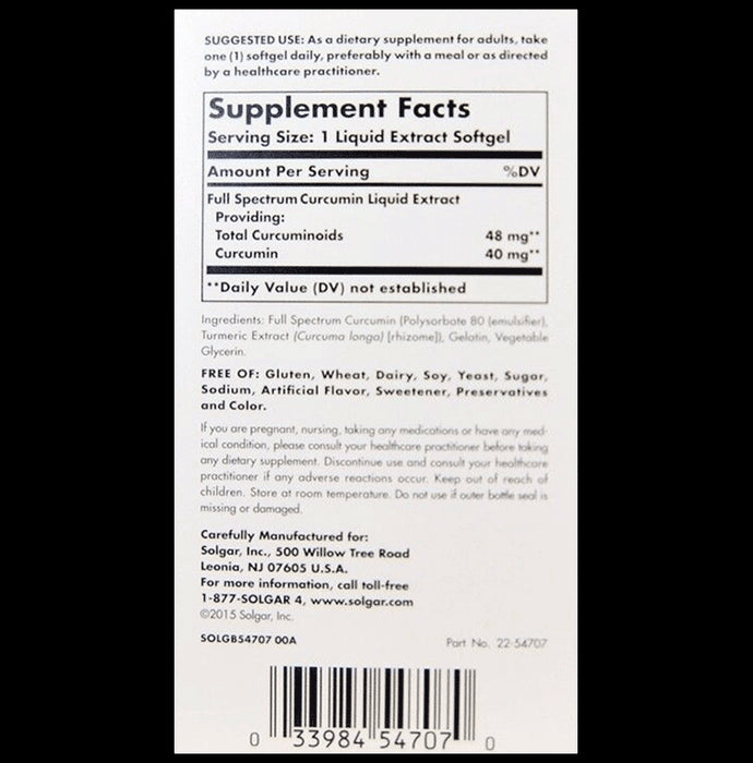 Solgar Full Spectrum Curcumin Liquid Extract Softgels