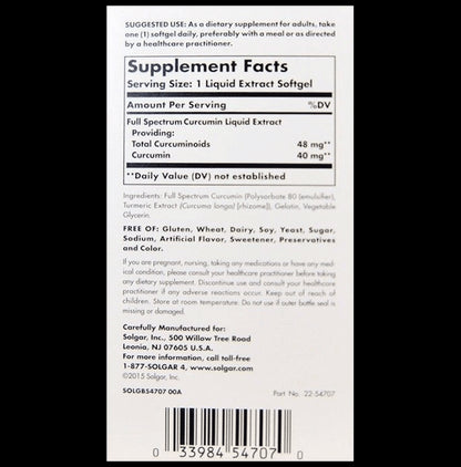 Solgar Full Spectrum Curcumin Liquid Extract Softgels