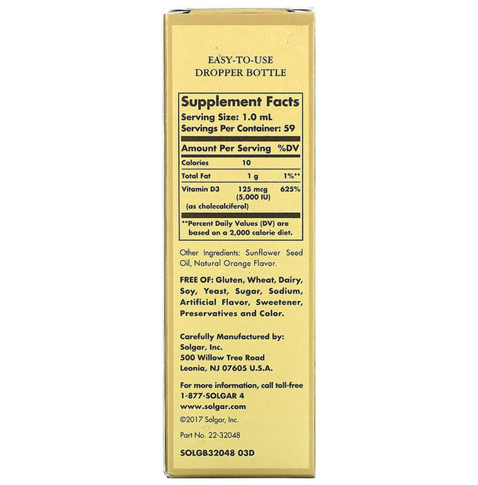 Solgar Liquid Vitamin D3 125mcg 5000IU Natural Orange