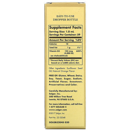 Solgar Liquid Vitamin D3 125mcg 5000IU Natural Orange