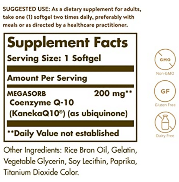 Solgar Megasorb CoQ 10 200mg Softgel | For Healthy Heart & Energy | Gluten & Dairy-Free