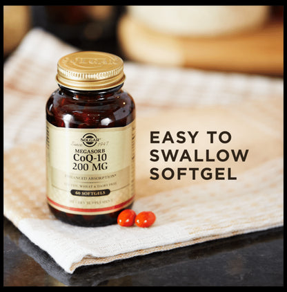 Solgar Megasorb CoQ 10 200mg Softgel | For Healthy Heart & Energy | Gluten & Dairy-Free