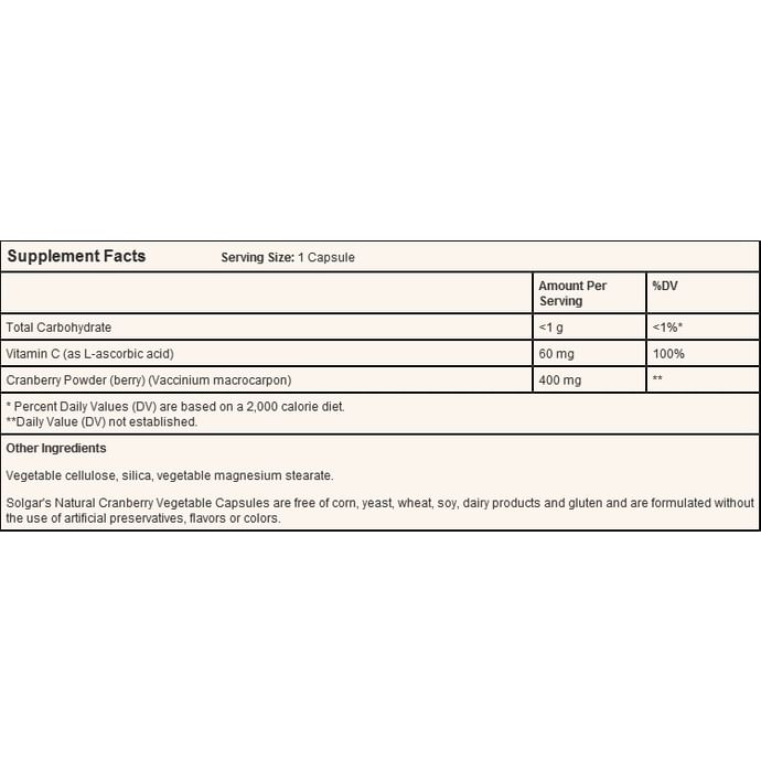 Solgar Natural Cranberry with Vitamin C Vegetable Capsule