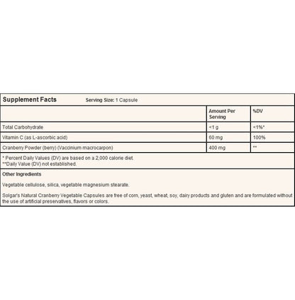 Solgar Natural Cranberry with Vitamin C Vegetable Capsule