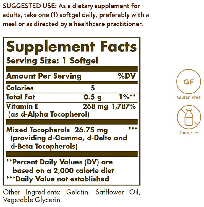 Solgar Naturally Sourced Vitamin E 268mg (400IU) Softgel