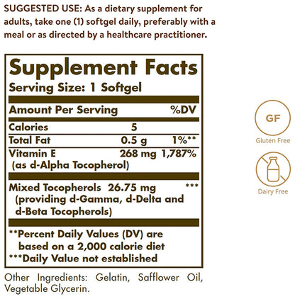 Solgar Naturally Sourced Vitamin E 268mg (400IU) Softgel