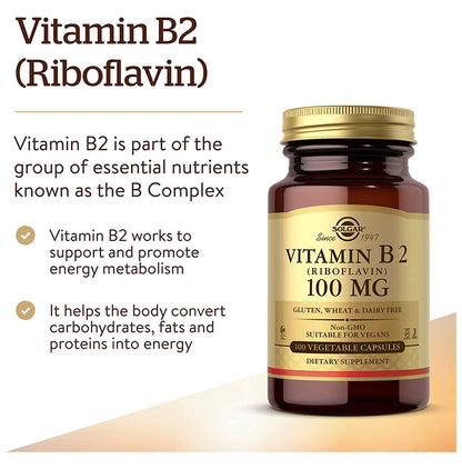 Solgar Vitamin B2 (Riboflavin) 100mg Vegetable Capsule