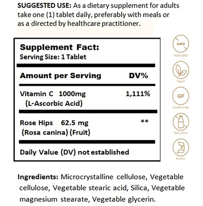 Solgar Vitamin C 1000mg with Rose Hips for Antioxidant & Immune Support | Tablet