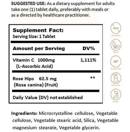Solgar Vitamin C 1000mg with Rose Hips for Antioxidant & Immune Support | Tablet