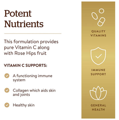 Solgar Vitamin C 1000mg with Rose Hips for Antioxidant & Immune Support | Tablet