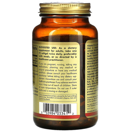 Solgar Vitamin D3 (Cholecalciferol) 1000IU | Softgel for Bones, Teeth, Immunity & Tissue Health