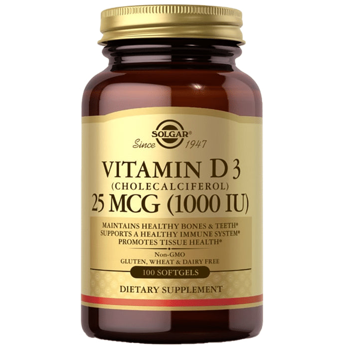 Solgar Vitamin D3 (Cholecalciferol) 1000IU | Softgel for Bones, Teeth, Immunity & Tissue Health - Classic Derma