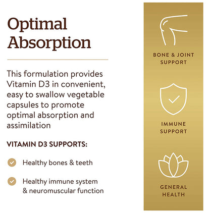 Solgar Vitamin D3 (Cholecalciferol) 5000IU Vegetable Capsule