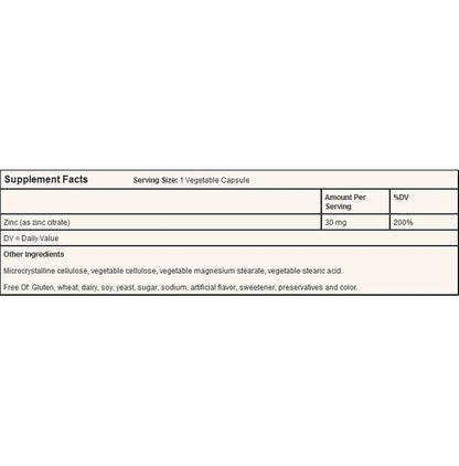 Solgar Zinc Citrate 30mg Vegetable Capsule