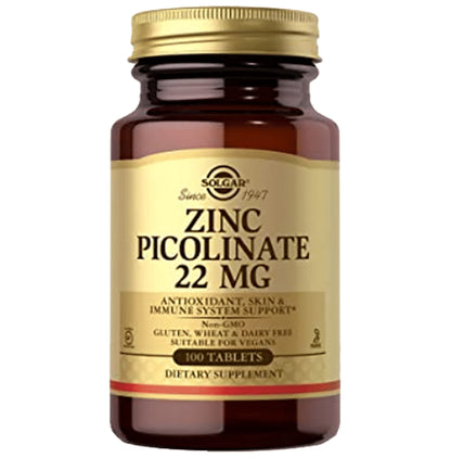 Solgar Zinc Picolinate 22mg with Antioxidants | For Skin & Immune Support | Tablet - Classic Derma