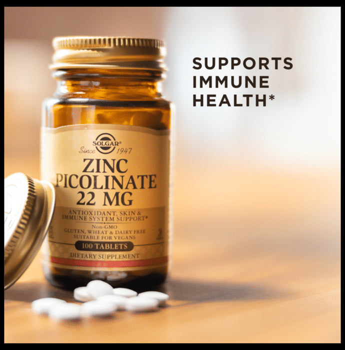 Solgar Zinc Picolinate 22mg with Antioxidants | For Skin & Immune Support | Tablet