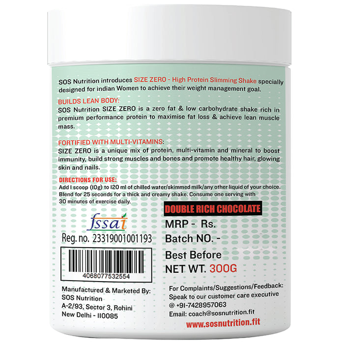 SOS Nutrition Size Zero High Protein Slimming Shake for Women Double Rich Chocolate