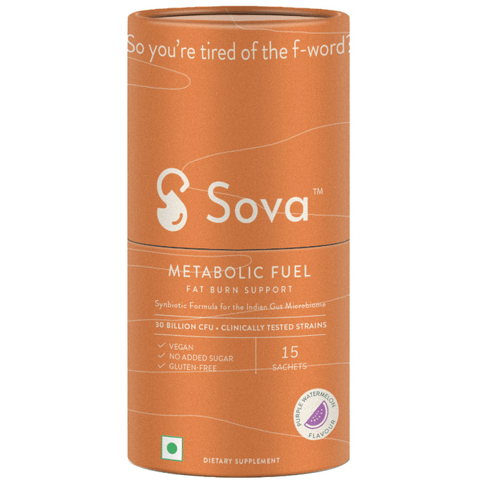 Sova Metabolic Fuel for Weight Loss Support | Increase Fat Burn Naturally for Men & Women | Prebiotics, Probiotics & L-Carnitine Sachet (2gm Each) Purple Watermelon - Classic Derma