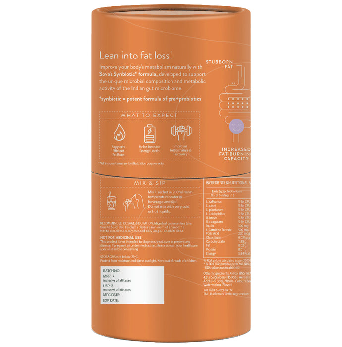 Sova Metabolic Fuel for Weight Loss Support | Increase Fat Burn Naturally for Men & Women | Prebiotics, Probiotics & L-Carnitine Sachet (2gm Each) Purple Watermelon